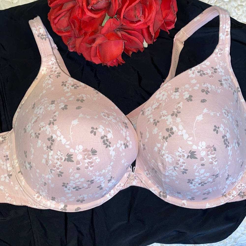 Cacique Boost Plunge Bra Floral Pink Gray Sz 44D